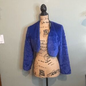 NWT Allegra K Womens Faux Fur Cropped Shrug Open Front Jacket Blue Small
